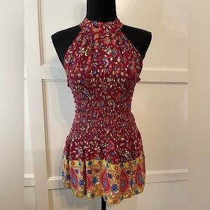 NWT Haute Hippie Sleeveless Boho Print Smocked Bodice High Neck
Blouse Medium